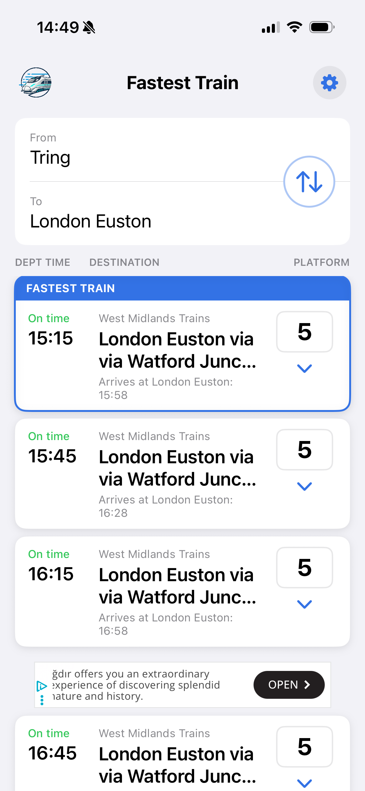 Fastest Train Interface